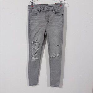 American Eagle Gray Distressed Skinny Jeans Size 8
